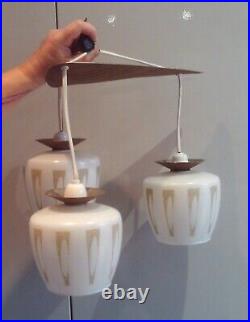 Mid-Century Modern Ceiling Light/Lamp Triple Pendant Glass/Metal Sputnik/Atomic