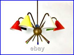 Mid-Century Modern Italian Atomic 7-Light Chandelier & Wall Lamp Stilnovo Style