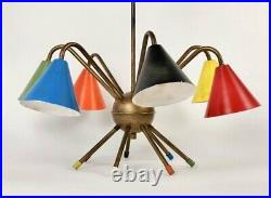 Mid-Century Modern Italian Atomic 7-Light Chandelier & Wall Lamp Stilnovo Style