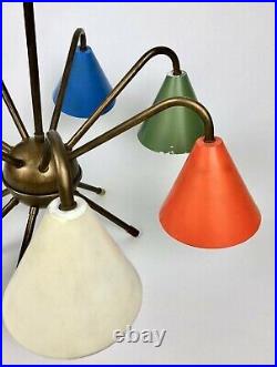 Mid-Century Modern Italian Atomic 7-Light Chandelier & Wall Lamp Stilnovo Style