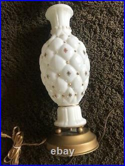 Mid Century Modern Milk Glass Gold Atomic 3D Starburst Lamps True Vintage