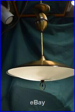 Mid Century Modern Pull-Down Atomic Saucer Ceiling Light with Original Shade 16