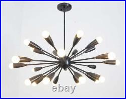 Mid Century Modern Sputnik Atomic Chandelier Starburst Black Finish 24 Arm Light