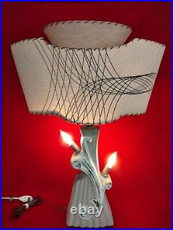 Mid Century Modern Table Lamp Fiberglass Shade Two-Tiered Atomic MCM Lampcraft
