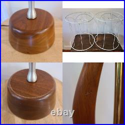 Mid Century Modern Table Lamps Sculpted Wood & Metal Atomic Danish Teak VTG Pair
