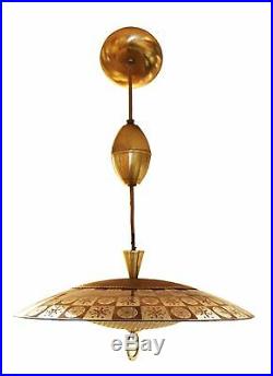 Mid Century Modern Thomas Light Brass Glass Atomic Pendant Hanging Fixture 1960s