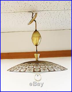 Mid Century Modern Thomas Light Brass Glass Atomic Pendant Hanging Fixture 1960s