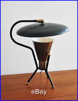 Mid Century Modern atomic tripod saucer rare lightolier reflector table lamp