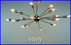 Mid Century Polished Brass Atomic Sputnik Starburst Chandelier Light Fixture