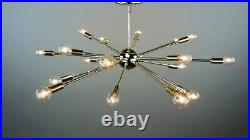 Mid Century Polished Brass Atomic Sputnik Starburst Chandelier Light Fixture