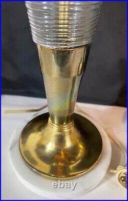 Mid Century Sputnik Fine Rib Smoke Glass Cone Marble Base Table Lamps Atomic