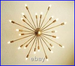 Mid Century Style Atomic Light Brass Sputnik Chandelier 24 Arms Starburst Lights