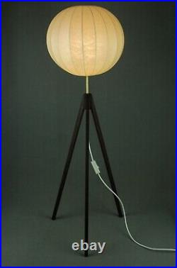 Mid Century Teak & Cocoon Tripod Floor Lamp Atomic Vintage Eames 50s 60s 70s Era