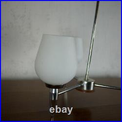 Mid Century Vintage Chrome Atomic Sputnik Retro Ceiling Light Milk Glass Teak