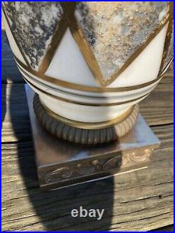 Mid century Modern 1950s Atomic Gold Glass Diamond Pair Table Lamps Kitsch 30