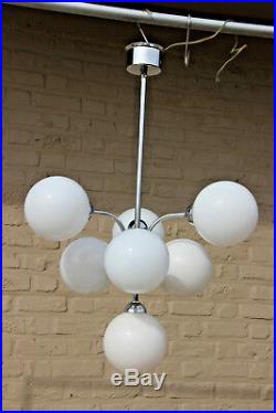 Mid century Retro sputnik 7 opaline glass globes balls atomic chandelier pendant