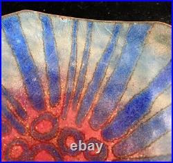 Mirrle Squires Enamel Copper Plate Volcano Atomic Fireworks Red Blue Mid Century