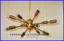 Modern Atomic Sputnik Brass Chandelier Light Fitting 12 Arms Orbs Mid-century