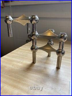 Nagel Modular Stacking Candle Holders MCM Atomic Silver Set Of 3