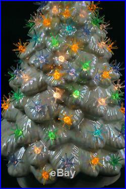 Original Mid Century Modern White Ceramic Christmas Tree Sputnik Atomic Lights