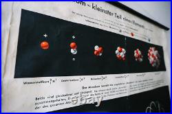 Original Scientific Physics Vintage German School Chart Atomic Atoms MID Century