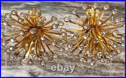 Original Vtg Starburst Retro Mid Century Modern Earrings Crystal Atomic Gold GP