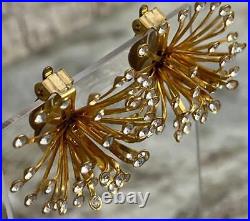 Original Vtg Starburst Retro Mid Century Modern Earrings Crystal Atomic Gold GP