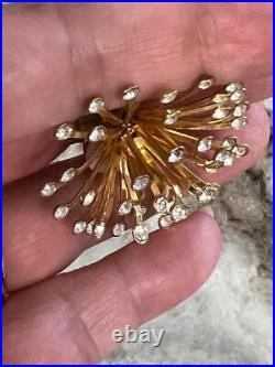 Original Vtg Starburst Retro Mid Century Modern Earrings Crystal Atomic Gold GP