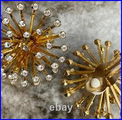 Original Vtg Starburst Retro Mid Century Modern Earrings Crystal Atomic Gold GP