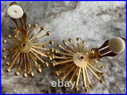 Original Vtg Starburst Retro Mid Century Modern Earrings Crystal Atomic Gold GP