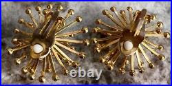 Original Vtg Starburst Retro Mid Century Modern Earrings Crystal Atomic Gold GP