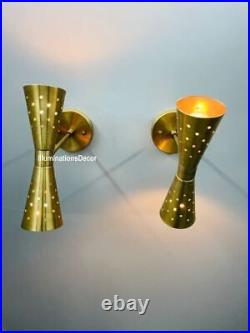 Pair Atomic 50's 60's Style mid-Century Modern Bow tie Dual Cone Wall Sconce