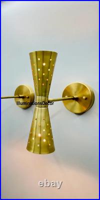 Pair Atomic 50's 60's Style mid-Century Modern Bow tie Dual Cone Wall Sconce