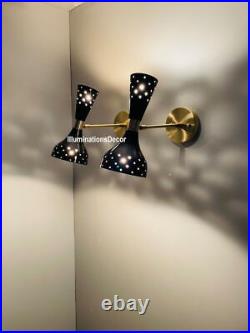 Pair Atomic 50's 60's Style mid-Century Modern Bow tie Dual Cone Wall Sconce lam