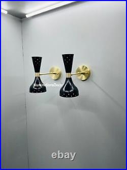 Pair Atomic 50's 60's Style mid-Century Modern Bow tie Dual Cone Wall Sconce lam