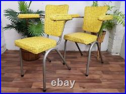 Pair Of Vintage 1960's Chairs Yellow Vinyl Atomic Sputnik Mid-Century Retro