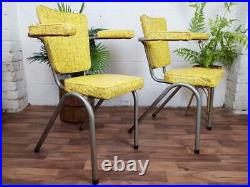 Pair Of Vintage 1960's Chairs Yellow Vinyl Atomic Sputnik Mid-Century Retro
