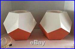 Pair Of Vintage Mid Century Modern Orange Atomic Acrylic Plastic Retro Lamps