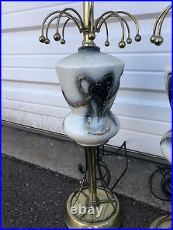 Pair Of Vintage Mid Century Modern Table Lamps Atomic Black White Gold MCM Retro