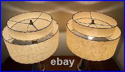 Pair Vintage 50s ATOMIC Black Pink Ceramic Table Lamps Mid Century Modern Gold