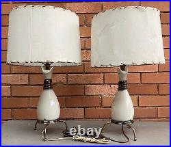 Pair Vintage 50s Starburst Atomic Era Lamp Mid Century Modern Fiberglass Shades