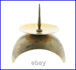 Pair Vintage 60s Atomic Solid Brass Candle Holders Tripod Mid Century Brutalist