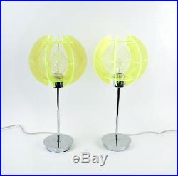 Pair Vintage Atomic Mid-Century Modern Neon Lucite String Table Lamps