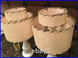 Pair Vintage Mid-Century Lamps withOriginal PINK fiberglass shades 1950s ATOMIC