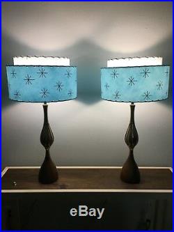 Pair of Mid Century Vintage Style 2 Tier Fiberglass Lamp Shades Atomic Lt. Blue