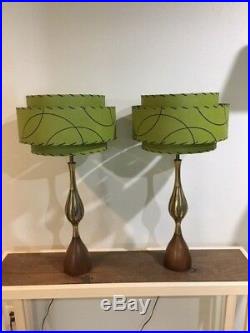 Pair of Mid Century Vintage Style 3 Tier Fiberglass Lamp Shades Atomic Green