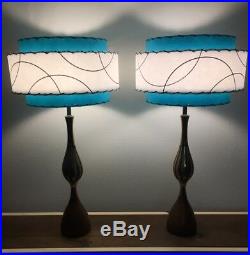 Pair of Mid Century Vintage Style 3 Tier Fiberglass Lamp Shades Atomic Turquoise