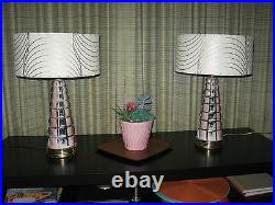 Pair of Mid Century Vintage Style Fiberglass Lamp Shades Modern Atomic Ivory