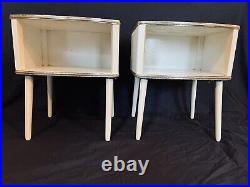 Pair of Vintage Atomic Mid Century 1950s 60s Vinyl Bedside Cabinets Lamp Tables