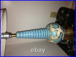 RARE! MID CENTURY MODERN BLUE GLAZED ATOMIC LAMP & shade Eames 50s 60s Vtg Table